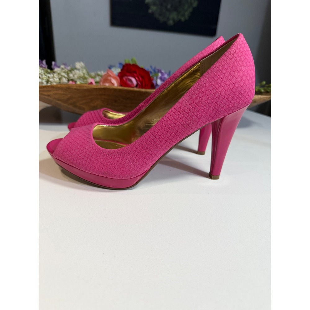 Style & Co Hot Pink Peep Toe Platform Pumps Snakeskin Texture Stiletto Heels 7M
